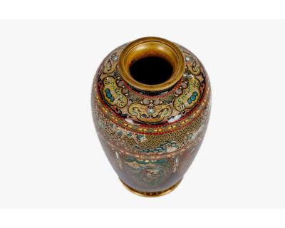 Pair of Japanese Cloisonn Enamel Vases with Dragon and Phoenix Attributed Ando