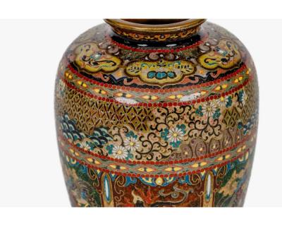 Pair of Japanese Cloisonn Enamel Vases with Dragon and Phoenix Attributed Ando
