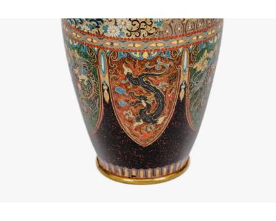 Pair of Japanese Cloisonn Enamel Vases with Dragon and Phoenix Attributed Ando