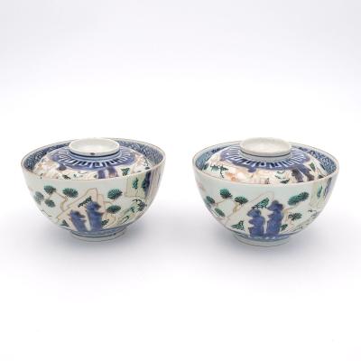 Pair of Japanese Imari Porcelain Covered Bowls circa 1880