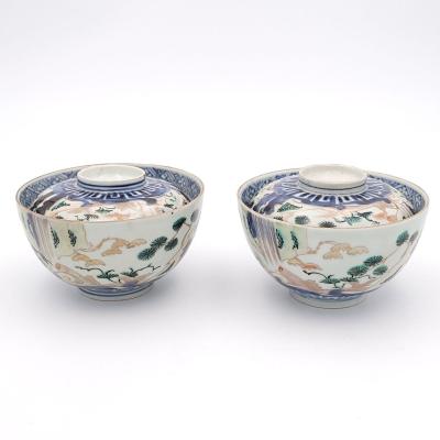 Pair of Japanese Imari Porcelain Covered Bowls circa 1880