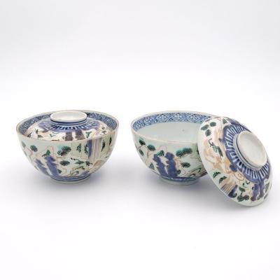 Pair of Japanese Imari Porcelain Covered Bowls circa 1880