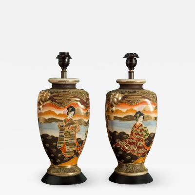 Pair of Japanese Satsuma Table Lamps