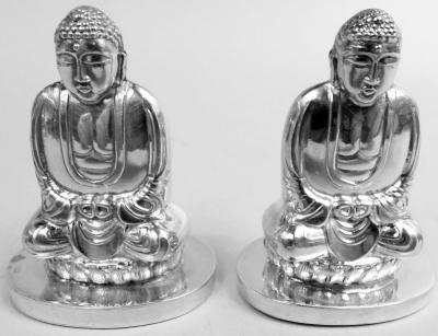 Pair of Japanese Silver Figural Buddha Salt Pepper Shakers