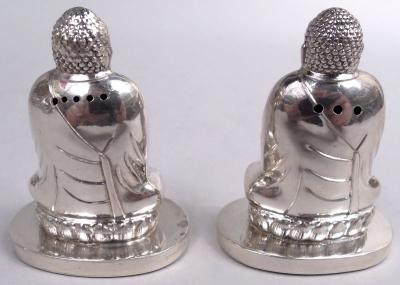 Pair of Japanese Silver Figural Buddha Salt Pepper Shakers