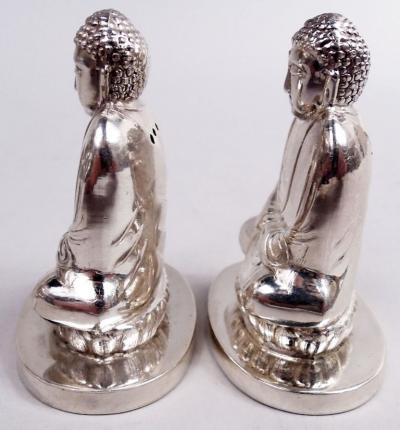 Pair of Japanese Silver Figural Buddha Salt Pepper Shakers