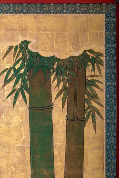 Pair of Japanese Six Panel Screens Bamboo Forest on Gold