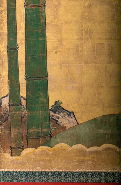 Pair of Japanese Six Panel Screens Bamboo Forest on Gold