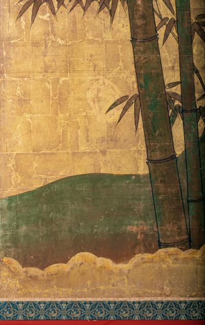 Pair of Japanese Six Panel Screens Bamboo Forest on Gold
