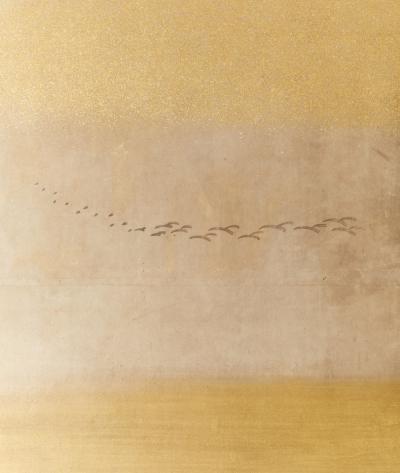 Pair of Japanese Six Panel Screens Chinese Mountain Village