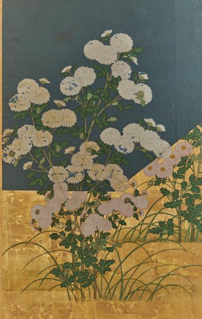 Pair of Japanese Six Panel Screens Garden Walkway 