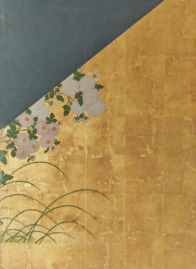 Pair of Japanese Six Panel Screens Garden Walkway 