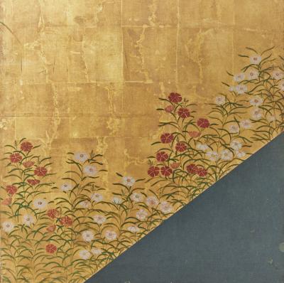 Pair of Japanese Six Panel Screens Garden Walkway 