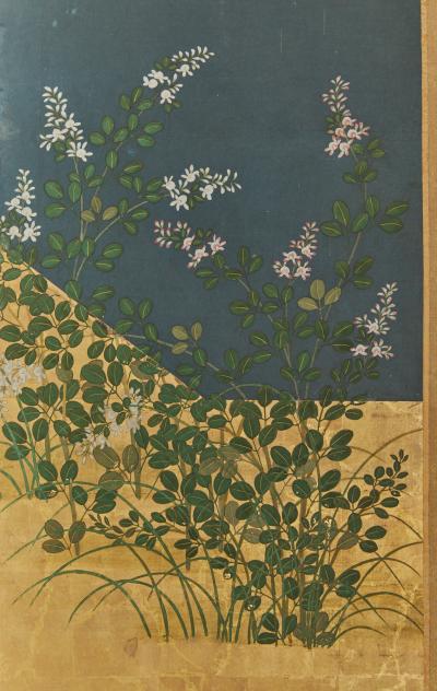 Pair of Japanese Six Panel Screens Garden Walkway 