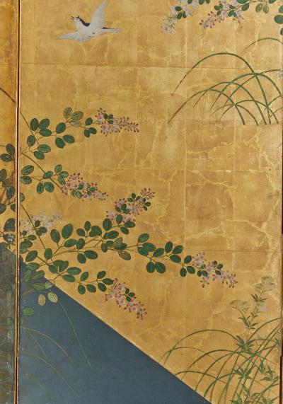 Pair of Japanese Six Panel Screens Garden Walkway 