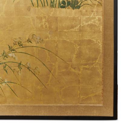 Pair of Japanese Six Panel Screens Garden Walkway 