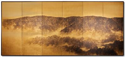 Pair of Japanese Six Panel Screens Higashiyama Hills of Kyoto