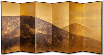 Pair of Japanese Six Panel Screens Higashiyama Hills of Kyoto
