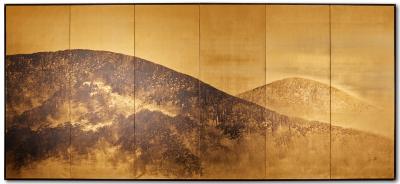 Pair of Japanese Six Panel Screens Higashiyama Hills of Kyoto