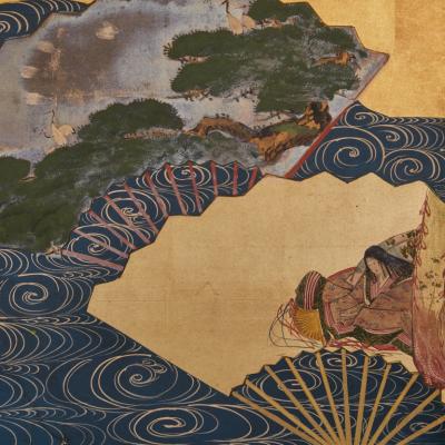 Pair of Japanese Six Panel Screens Mifune Matsuri River Fans Festival 