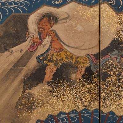 Pair of Japanese Six Panel Screens Mifune Matsuri River Fans Festival 