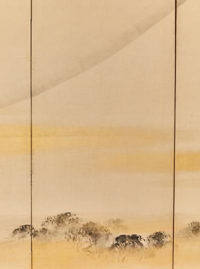 Pair of Japanese Six Panel Screens Mt Fuji and Countryside
