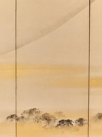 Pair of Japanese Six Panel Screens Mt Fuji and Countryside