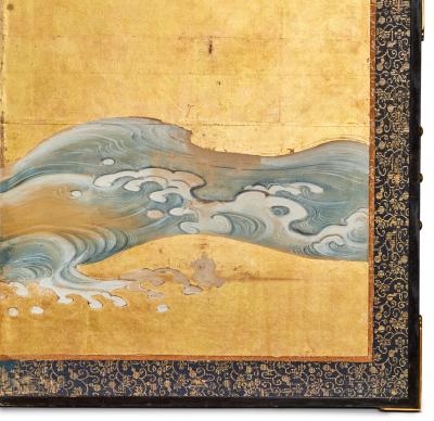 Pair of Japanese Six Panel Screens Rocky Coastal Seascape