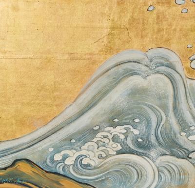 Pair of Japanese Six Panel Screens Rocky Coastal Seascape