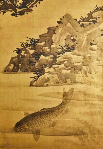 Pair of Japanese Six Panel Screens Serene Pond Life