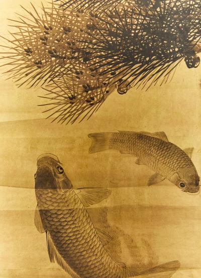 Pair of Japanese Six Panel Screens Serene Pond Life