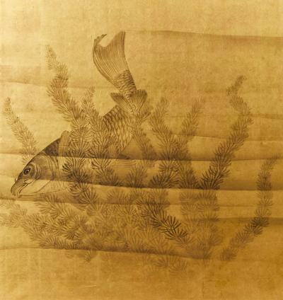 Pair of Japanese Six Panel Screens Serene Pond Life