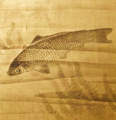 Pair of Japanese Six Panel Screens Serene Pond Life