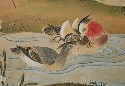 Pair of Japanese Six Panel Screens Spring into Summer Landscape