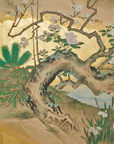 Pair of Japanese Six Panel Screens Spring into Summer Landscape