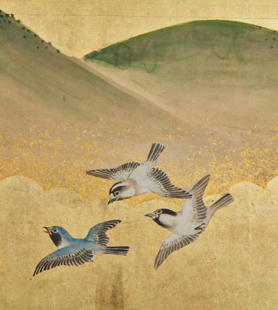 Pair of Japanese Six Panel Screens Spring into Summer Landscape