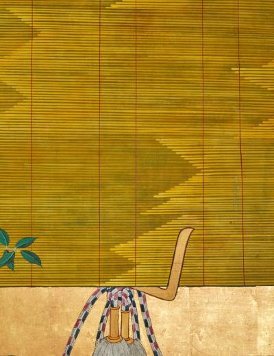 Pair of Japanese Six Panel Screens Sudare and Wisteria