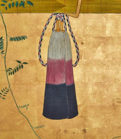 Pair of Japanese Six Panel Screens Sudare and Wisteria