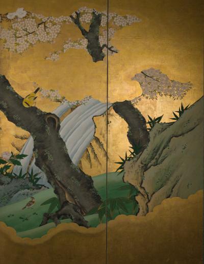 Pair of Japanese Six Panel Screens Winter Spring Summer and Fall