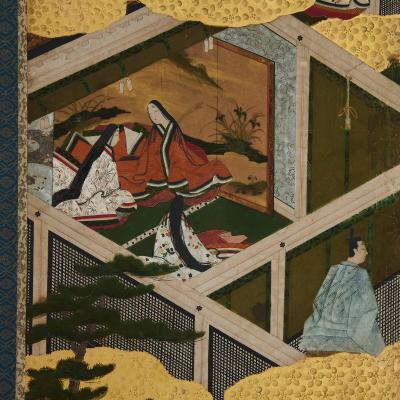 Pair of Japanese Six Panel Tale of Genji Screens