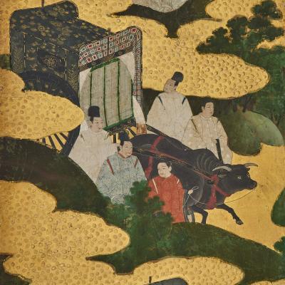 Pair of Japanese Six Panel Tale of Genji Screens