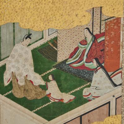 Pair of Japanese Six Panel Tale of Genji Screens
