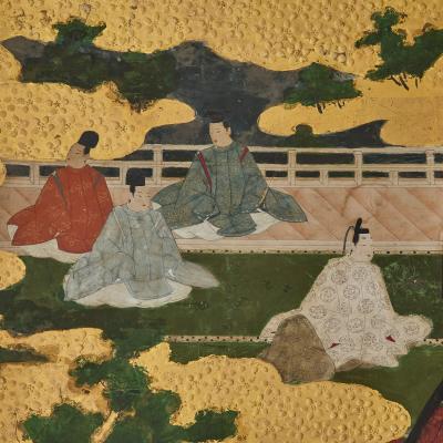 Pair of Japanese Six Panel Tale of Genji Screens
