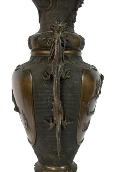 Pair of Japanese Style Bronze Palace Urns