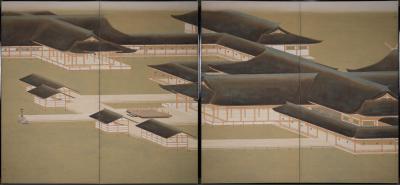 Pair of Japanese Two Panel Screens Itsukushima Shrine in Miyajima