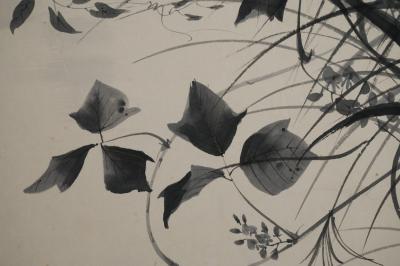 Pair of Japanese Two Panel Screens Moon Rising Through Autumn Grasses