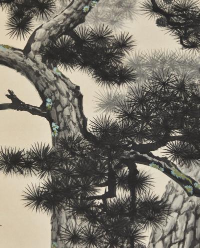 Pair of Japanese Two Panel Screens Pine Forest