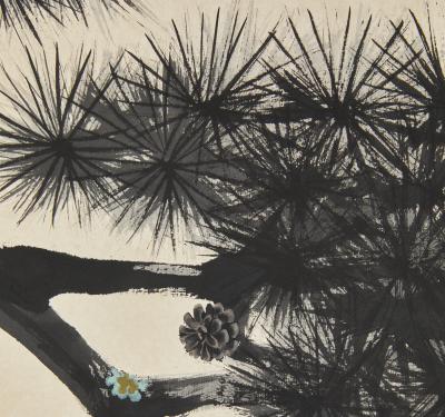 Pair of Japanese Two Panel Screens Pine Forest