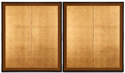Pair of Japanese Two Panel Screens Plain Gold Leaf