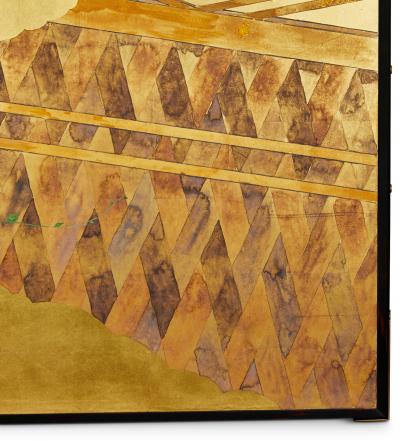 Pair of Japanese Two Panel Screens Private Garden